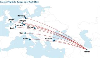 Map of Iran Air flights to Europe
