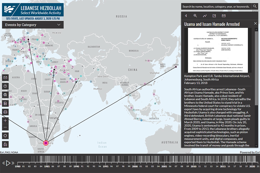 Introducing The Hezbollah Worldwide Map And Timeline The Washington   HezbollahMapSpiderLines 