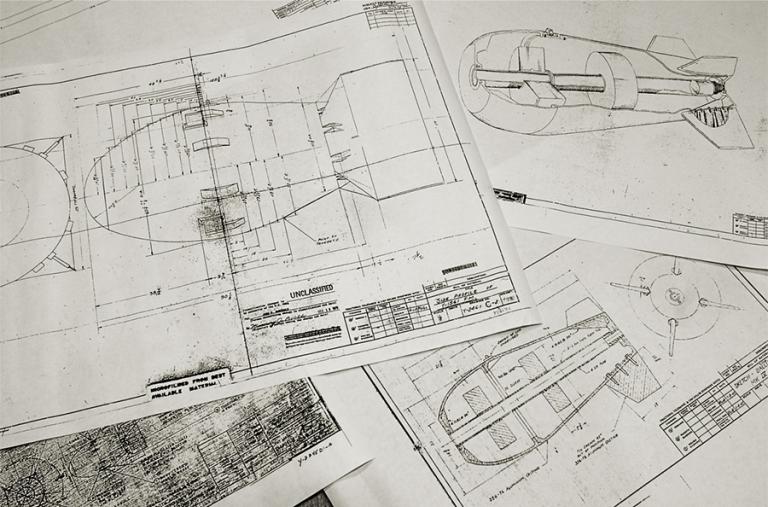 Nuclear warhead schematics from the Manhattan Project, 1945