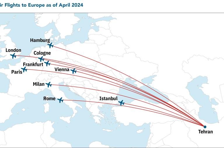 Map of Iran Air flights to Europe