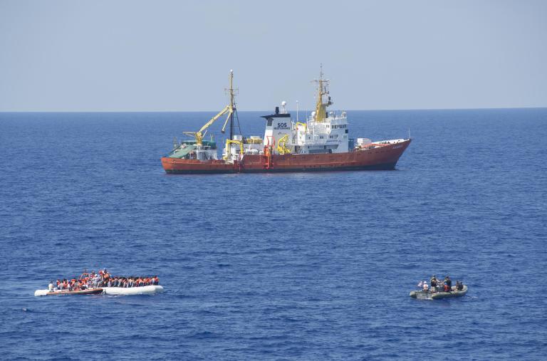 Migrant boats in the Mediterranean Sea