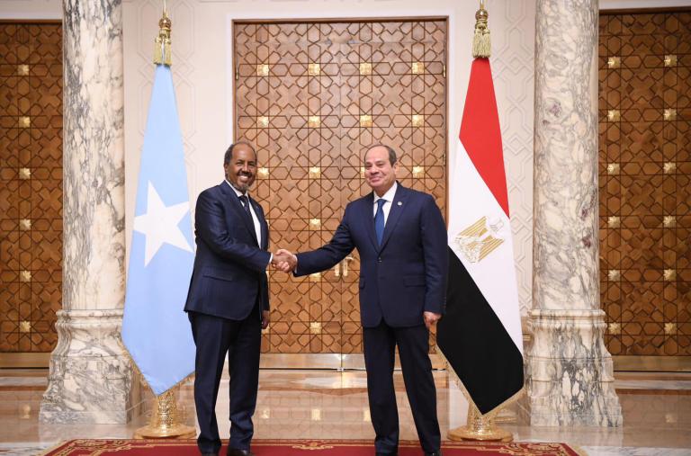 Somali president Hassan Sheikh Mohamud shakes hands with Egyptian president Abden Fattah el-Sisi in Cairo in August 2024 - source: Reuters