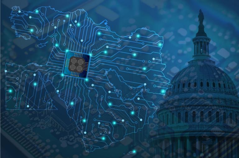 Semiconductor image over map of UAE with U.S. Capitol dome