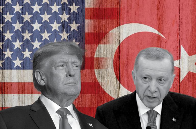 Trump and Erdogan images with U.S. and Turkish flag