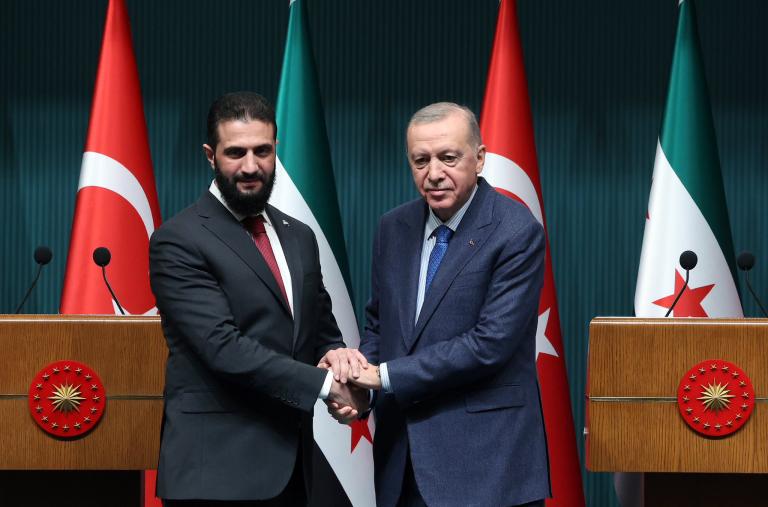 Syria's interim president Ahmed al-Sharaa meets with Turkey's president Erdogan in Ankara in 2025 - source: Reuters