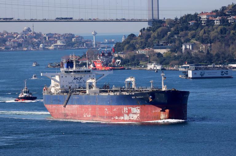 A Russian crude oil tanker transits the Bosphorus in Istanbul, Turkey, in 2024 - source: Reuters