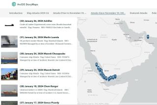Screenshot excerpt of a StoryMap covering maritime attacks in the Middle East.