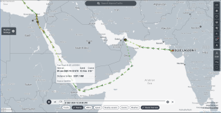 A screenshot from MarineTraffic.com shows the Blue Lagoon I transiting the Bab al-Mandab Strait on January 9, 2025. 