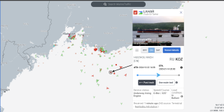 A screenshot from MarineTraffic.com showing the Djibouti-flagged Lahar tanker and its AIS data. The vessel was formerly known as Sai Baba with Gabonese flagging.