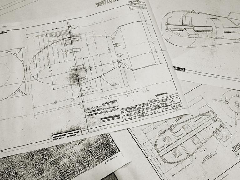 Nuclear warhead schematics from the Manhattan Project, 1945