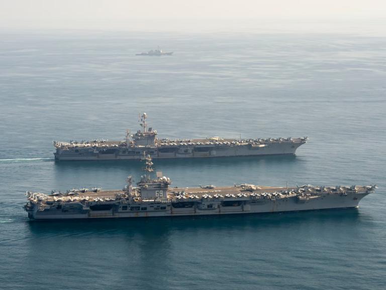 The U.S. Navy aircraft carriers Harry S. Truman and Dwight D. Eisenhower on joint operations in the CENTCOM region - source: Department of Defense