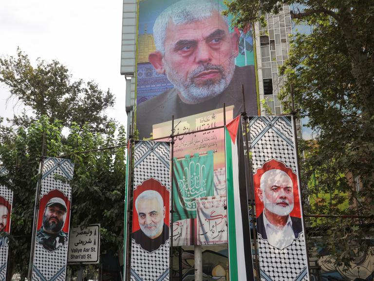 A banner in Gaza depicts the new Hamas leader, Yahya al-Sinwar - source: Reuters