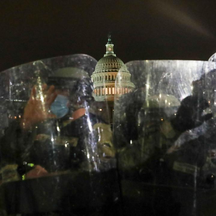 National Guard soldiers protect the United States Capitol building.