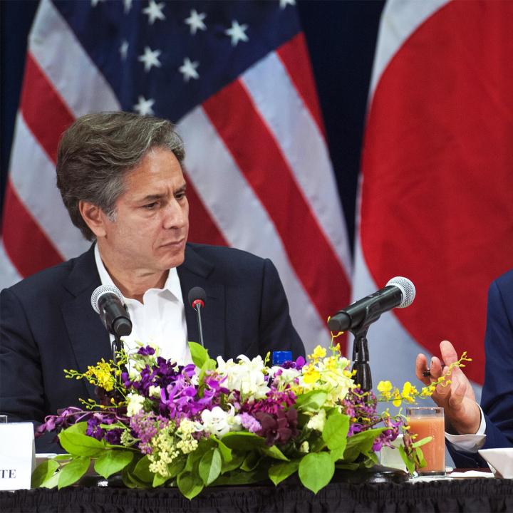 Secretary of State Antony Blinken speaking with President Joe Biden