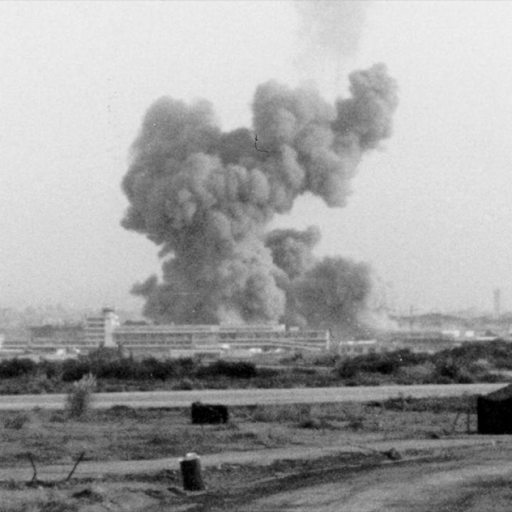 Photo showing 1983 terrorist attack at U.S. Marine barracks in Beirut, Lebanon.