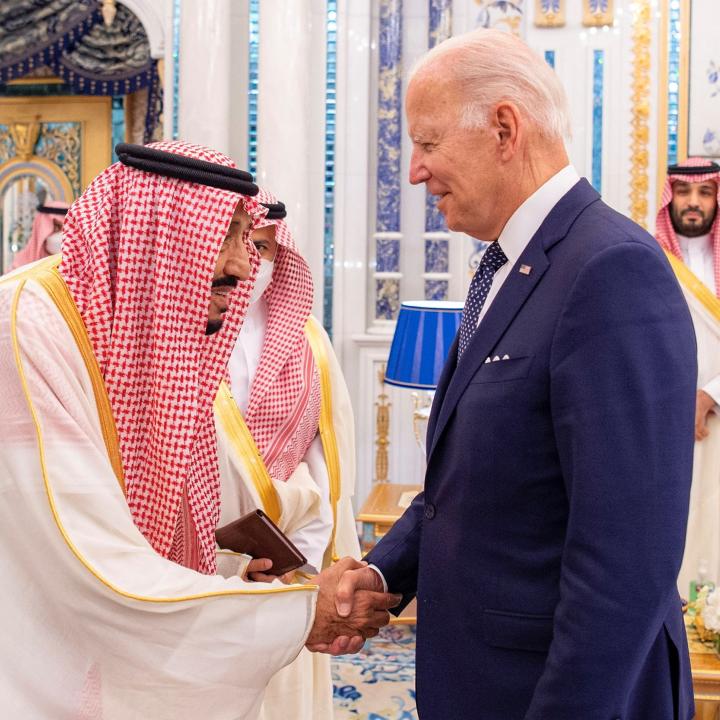 President Joe Biden greets Saudi King Salman in Jeddah in July 2022 - source: Reuters