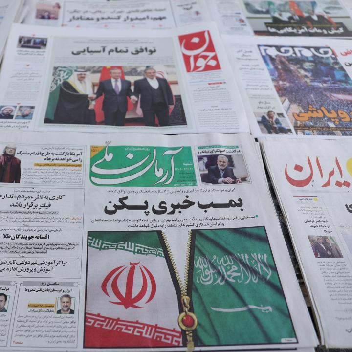 Newspapers at a shop in Tehran display headlines about the China-brokered Iran-Saudi deal in March 2023 - source: Reuters