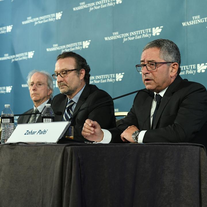  Elise Labott, Dennis Ross, David Schenker, and Zohar Palti speak at the Institute's 2023 Soref Symposium. Source: The Washington Institute