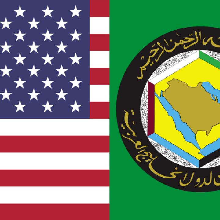 A photo illustration shows flags representing the United States and the Gulf Cooperation Council