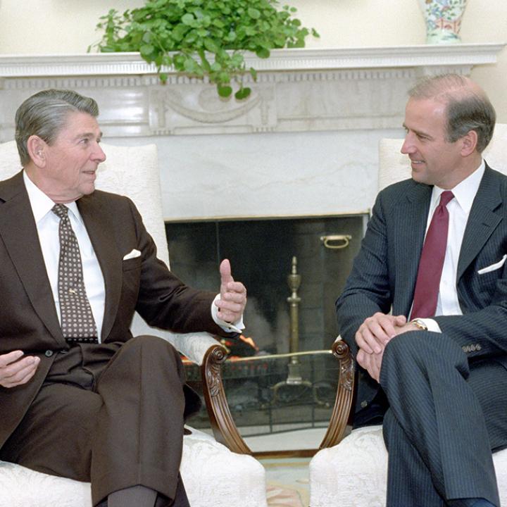 President Ronald Reagan meets with Senator Joe Biden at the White House in 1987 - source: Ronald Reagan Presidential Library