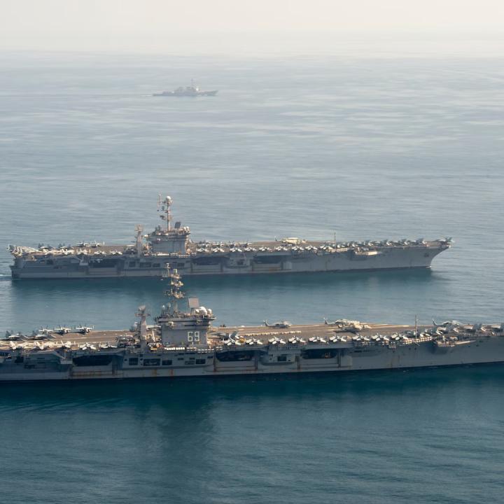 The U.S. Navy aircraft carriers Harry S. Truman and Dwight D. Eisenhower on joint operations in the CENTCOM region - source: Department of Defense