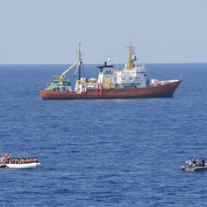 Migrant boats in the Mediterranean Sea