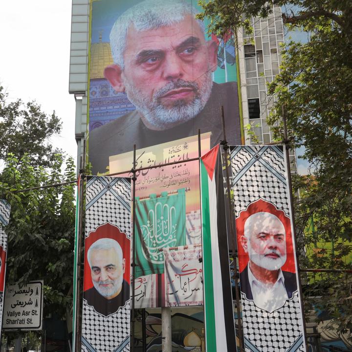 A banner in Gaza depicts the new Hamas leader, Yahya al-Sinwar - source: Reuters