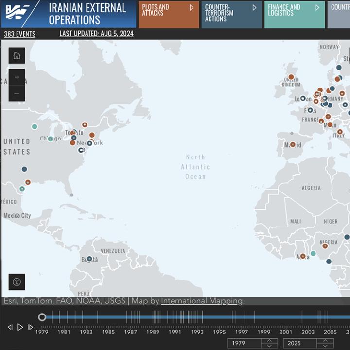 Screenshot of the Iran External Operations interactive map