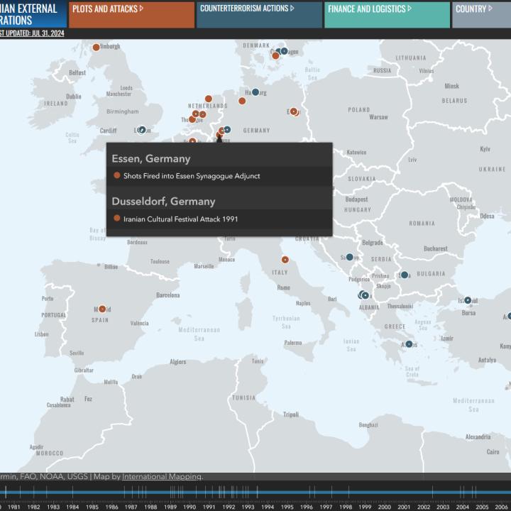 Screenshot from the Iran External Operations interactive map and timeline 