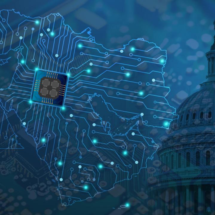 Semiconductor image over map of UAE with U.S. Capitol dome