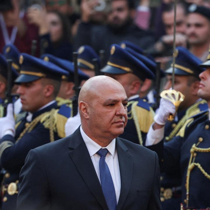 Newly elected Lebanese president Joseph Aoun reviews soldiers at the presidential palace in Beirut - source: Reuters