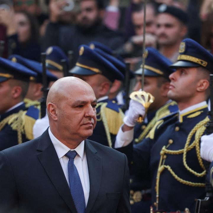 Newly elected Lebanese president Joseph Aoun reviews soldiers at the presidential palace in Beirut - source: Reuters