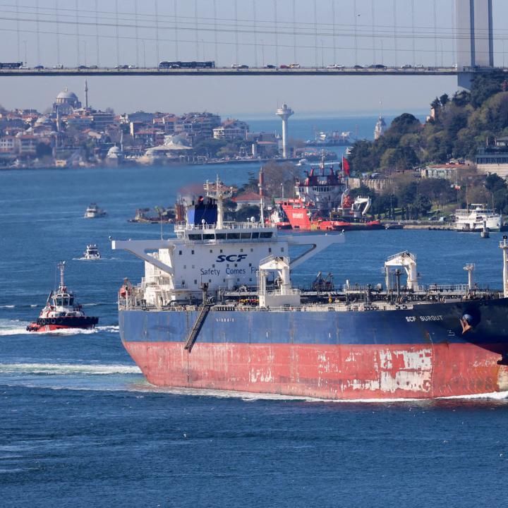 A Russian crude oil tanker transits the Bosphorus in Istanbul, Turkey, in 2024 - source: Reuters