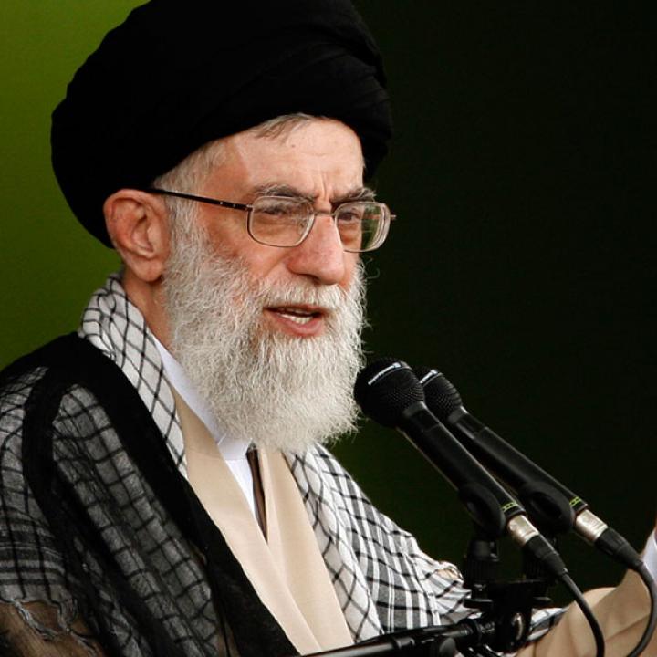 Iran's Supreme Leader Ali Khamenei delivers public remarks.