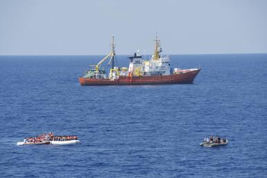Migrant boats in the Mediterranean Sea