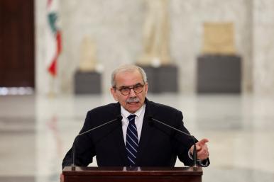 Lebanonese prime minister Nawaf Salam speaks to the press in January 2025 - source: Reuters