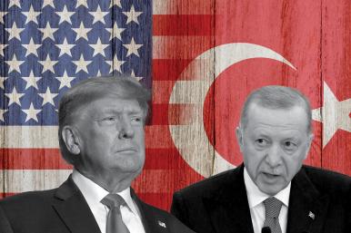 Trump and Erdogan images with U.S. and Turkish flag