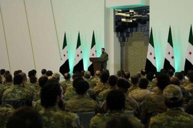 Syria's interim leader, Ahmed al-Sharaa, addresses soldiers loyal to the new regime - source: Reuters