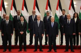 Swearing-in ceremony for PA cabinet, March 31, 2024. Mahmoud Abbas is third from right; the new PM, Muhammad Mustafa, is to his left.