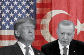 Trump and Erdogan images with U.S. and Turkish flag